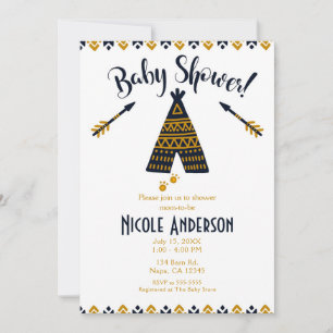 Invitation Blue & Gold Tepee Moderne Baby shower chic