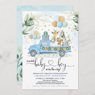 Invitation Blue Gold Wild Jungle Animal Sweet Baby Shoy