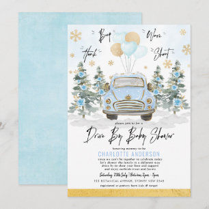 Invitation Blue Gold Winter Drive Thru Baby Boy Shoy