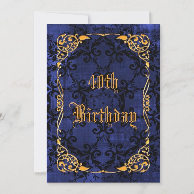Invitation Blue Gothic & Gold encadré 40e anniversaire (Devant)
