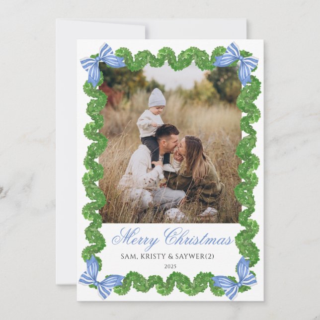 Invitation Blue Grandmillennial Family Photo Christmas Card (Devant)
