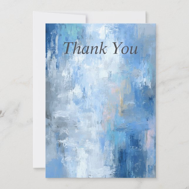 Invitation Blue & Gray Abstract Paint Thank You Card (Devant)