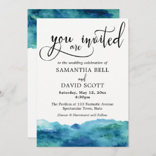 Invitation Blue Green Aqua Aquarelle Mariage moderne 2b