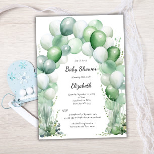 Invitation Blue Green Balloons Floral Baby Baby shower garçon