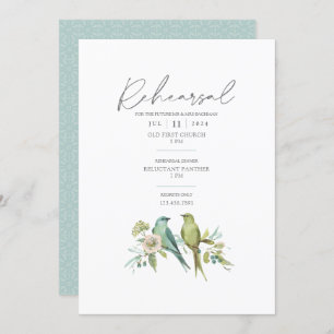 Invitation Blue Green Birds Botanical Watercolor Mariage