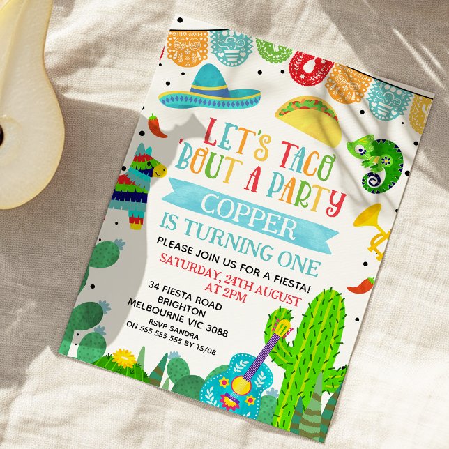 Invitation Blue Green Blue 'Bout A Party Fiesta 1er anniversa (Boys Fiesta Taco Bout a Party Boy Birthday Invitation, Fiesta Birthday Invite, Mexican Fiesta Invite)