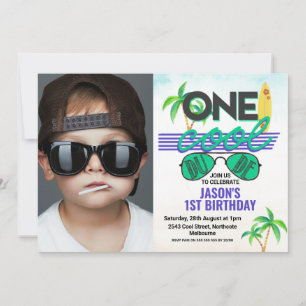Invitation Blue Green Boys Cool Dude Photo 1er anniversaire
