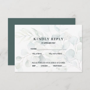 Invitation Blue Green Eucalyptus Mariage RSVP Réponse Dark I