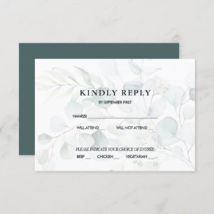 Invitation Blue Green Eucalyptus Mariage RSVP Réponse Dark I
