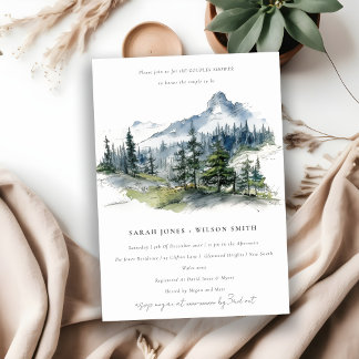 Invitation Blue Green Forest Paysage Sketch Couples Douche