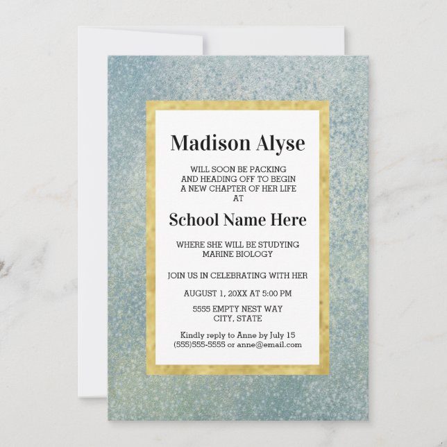 Invitation Blue / Green Gold et White Trunk Party (Devant)