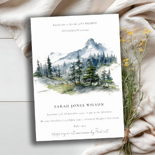 Invitation Blue Green Mountain Paysage Croquis Anniversaire