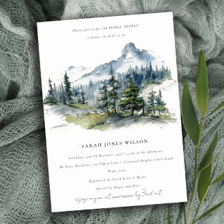 Invitation Blue Green Mountain Paysage Fête des mariées de cr