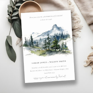 Invitation Blue Green Mountain Sketch Mariage Anniversaire
