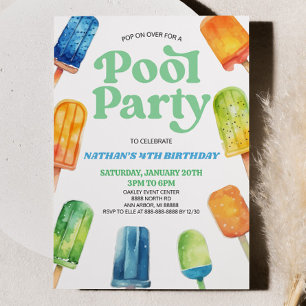 Invitation Blue Green Pool Party Popsicle fête d'anniversaire