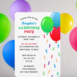 Invitation Blue Green & Red Ballots et Confetti Anniversaire