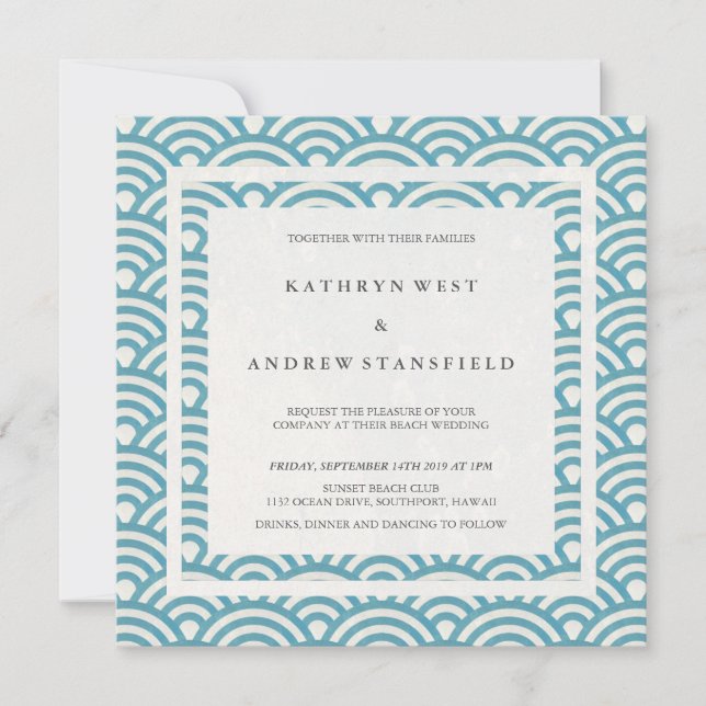 Invitation Blue Green Sea Waves Elegant Beach Wedding (Devant)
