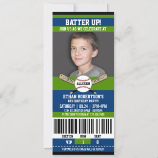 Invitation Blue|Green Ticket Style Baseball Anniversaire