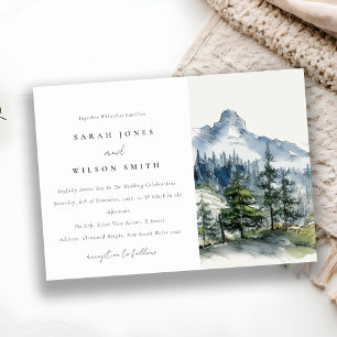 Invitation Blue Green Woods Mountain Paysage Mariage de croqu
