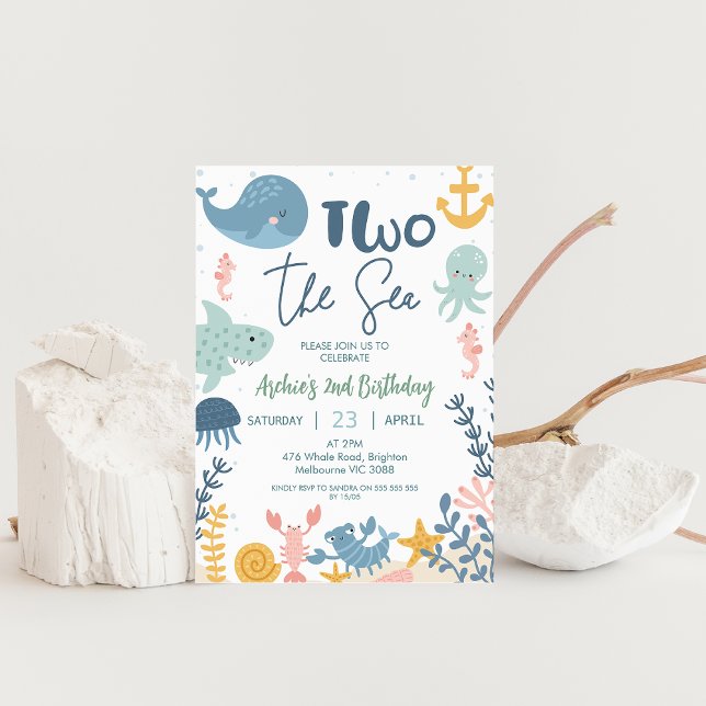 Invitation Blue Green Yellow Boys Two The Sea Birthday (Two the Sea Birthday Invitation, Under the Sea Party Boy, Ocean birthday party, 2nd birthday party,)
