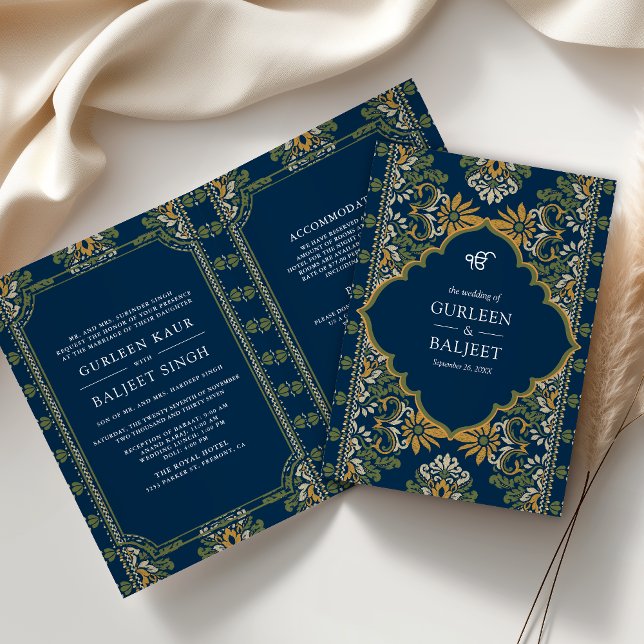 Invitation Blue Green Yellow Ikat All in One Sikh Mariage (Créateur téléchargé)