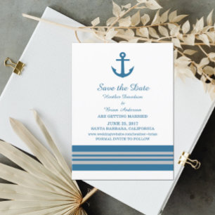 Invitation Blue Grey Ancre nautique Enregistrer la date Invit