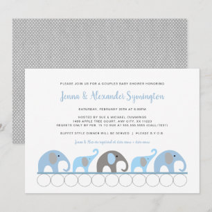 Invitation Blue Grey Elephant garçon baby shower