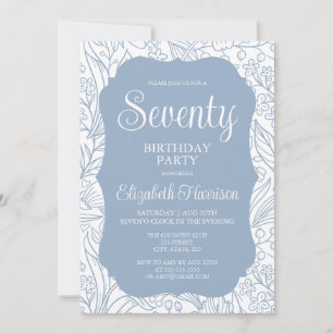Invitation Blue Grey Flora Femme 70e fête d'anniversaire