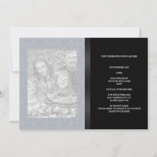 Invitation Blue Grey Floral Damask Black Photo Tous les événe