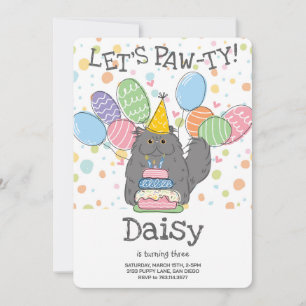 Invitation Blue Grey Perse Chat Longhair fête d'anniversaire