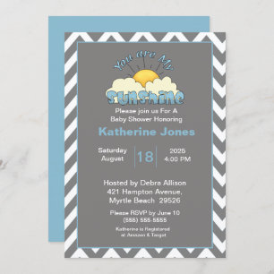 Invitation Blue Grey Vous Êtes Mon Baby shower Sunshine