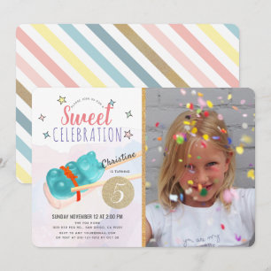 Invitation Blue Gummy Bear Candy Sushi Girl Photo Anniversair