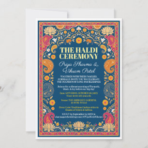 Invitation Blue Haldi Paisley Marigold Bordure