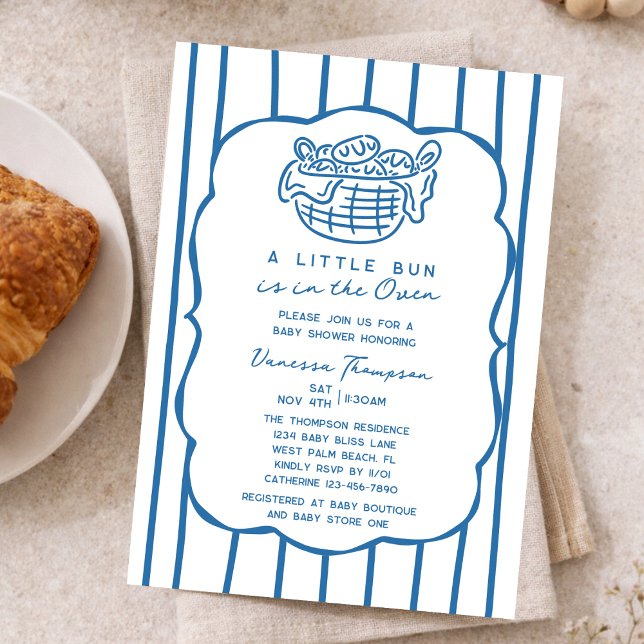 Invitation Blue Hand Drawn Bun In The Oven Boy Baby Shower (Créateur téléchargé)