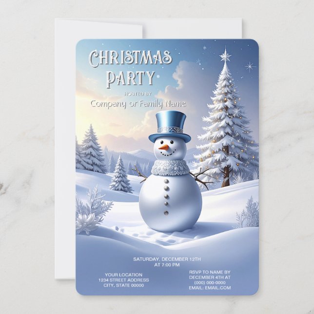 Invitation Blue Hat Snowman Christmas Tree Holiday Party (Devant)