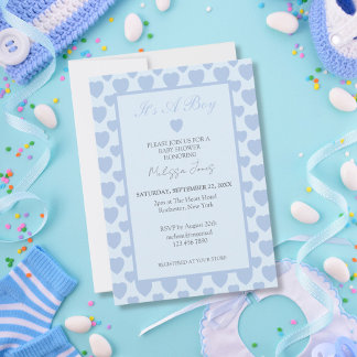 Invitation Blue Hearts Baby Shower 