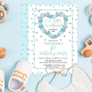 Invitation Blue Hearts Little Sweetheart 1er fête d'anniversa