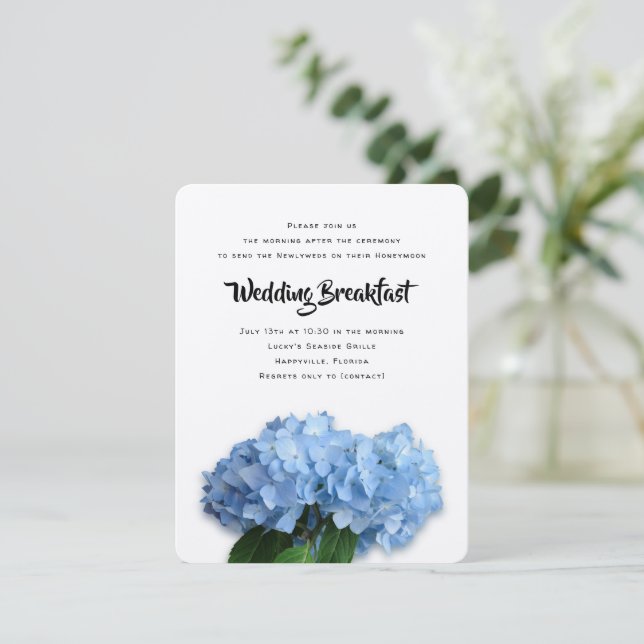 Invitation Blue Heaven Hydrangea Petit déjeuner Mariage (Debout devant)