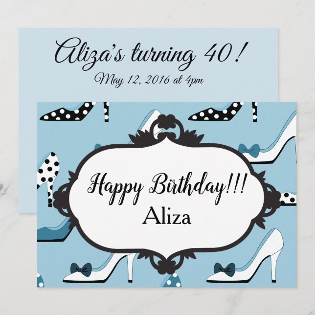 Invitation Blue High Heels 40e fête d'anniversaire (Devant / Derrière)