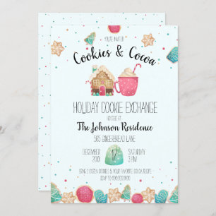 Invitation Blue Holiday Cookie Exchange Cookies & Cocoa Party