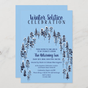 Invitation Blue Holiday Winter Solstice Forêt de Neige