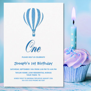 Invitation Blue Hot Air Balloon 1er anniversaire fête