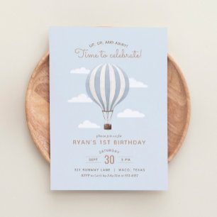 Invitation Blue Hot Air Balloon Boy Anniversaire