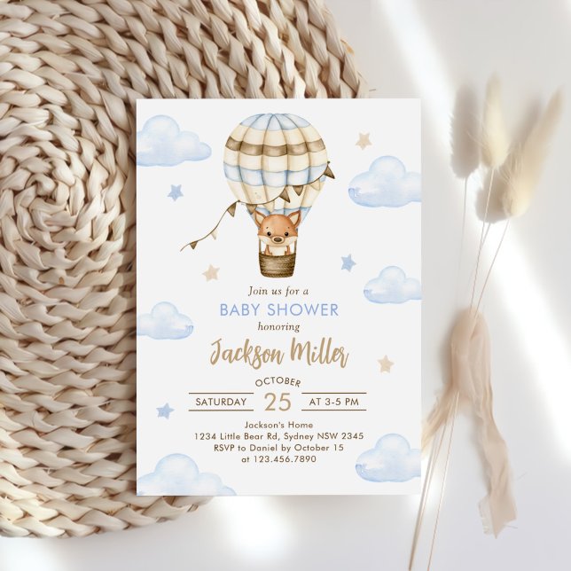 Invitation Blue Hot Air Balloon Boy Baby shower (Créateur téléchargé)