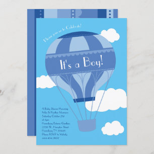 Invitation Blue Hot Air Balloon Boy Baby Shower Vintage