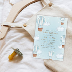 Invitation Blue Hot Air Balloon Cloud Star Boy Baby shower