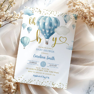 Invitation Blue Hot Air Balloon Oh Boy Baby shower