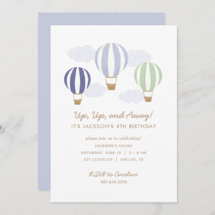 Invitation Blue Hot Air Balloons Boy Birthday Party