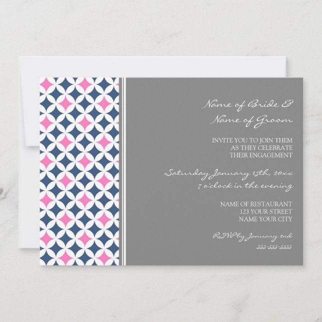 Invitation Blue Hot Pink Pattern (Devant)