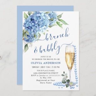 Invitation Blue Hydrangea Aquarelle Brunch floral et Bubbly
